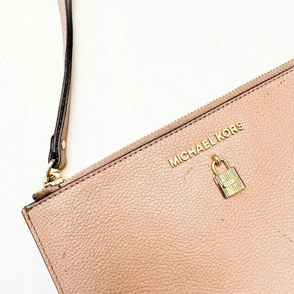 Michael Kors Zippered Pink Pebbled Leather Blush/Nude Wallet